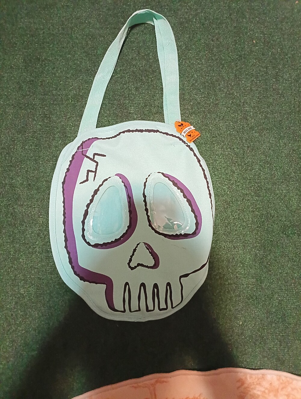 Kids Light Blue Skull Tote Bag with Purple Accents